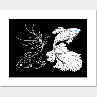 Black And White Betta Fish / Strongest Sorcerer Anime Inspired / Siamese Fighting Fish Anime / SatoSugu Posters and Art